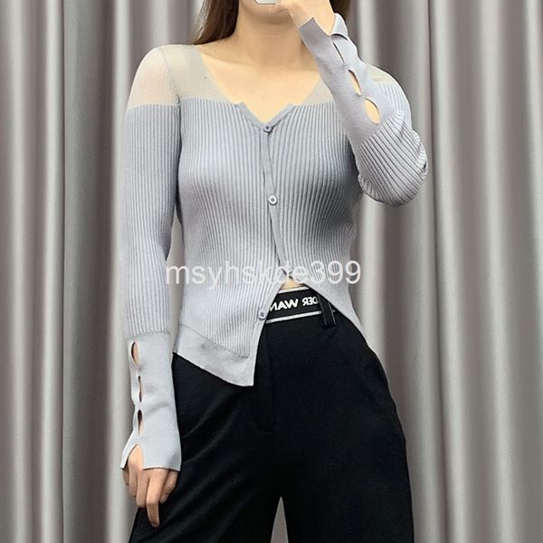 women's knits & tees multicolor v-neck mesh transparent thin stitching long sleeve irregular asymmetric cardigan fashion women's b, White
